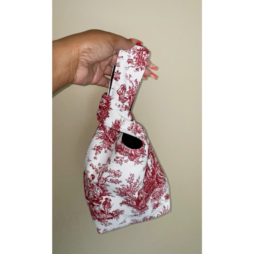 YAITO Red Toile One Handle Knot Bag
